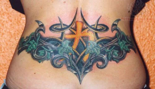 Tribal Lowerback Color Tattoo For Girls
